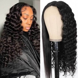 Hurela Quickly Change Hairstyle Straight Or Deep Wave V Part Wig Wet And Wavy Glueless Human Hair Wigs Natural Color