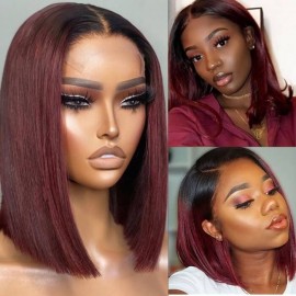 Hurela 10 Inch Short Bob Wig Lace Closure Wigs 4x4 Bob Wig Remy Straight Brazilian Human Hair Wigs for Women