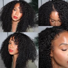 Hurela Kinky Curly V Part Wigs Natural Scalp Protective Upgrade U part Human Hair Wigs With Baby Hair