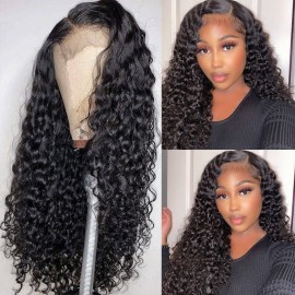 Hurela 13x4 Curly Lace Front Wig 150% Density Pre-plucked Wig Natural Color