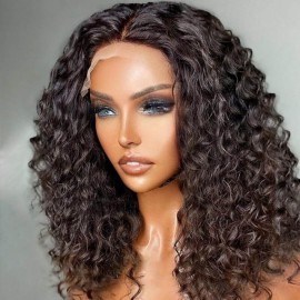 Hurela Curly Short Bob Wig 13X5 lace Part Wig Plucked Bleached Knots 150% Density