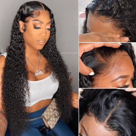 Hurela Jerry Curly 5x5 HD Lace Closure Wigs Human Hair 180% Density Natural Color