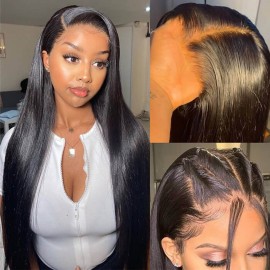Hurela 13x4 HD Silk Straight Lace Front Wigs Pre Plucked With Baby Hair Heavy Density