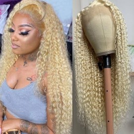Hurela Blonde Jerry Curly Lace Frontal Wig 13x4 Transparent Human Hair Wig With Baby Hair 150% Density