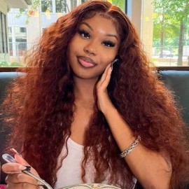 Hurela Ginger Brown Curly Lace Part Wig Human Hair Wigs With Pre Plucked Natural Hairline Brand Sale