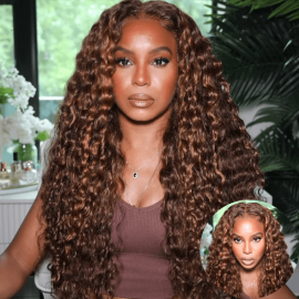 Hurela Highlight Color 13x4 Water Wave Lace Front Human Hair Wig Colored Wigs For Women 150% Density