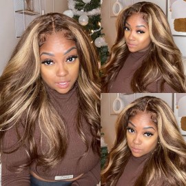 Hurela Honey Blonde 13x4 lace Front Wigs Kinky Straight Hair Color #TL412