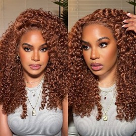 Hurela High Quality Precolored Ginger Brown Jerry Curly 13x4 Transparent Lace Front Glueless Human Hair Wigs Get Always Ameera Same Hair Style