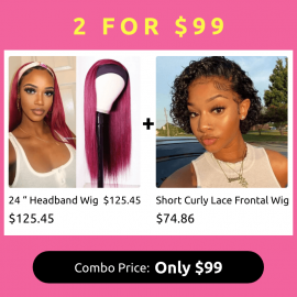 Hurela 24 Inch Burgundy Colored Straight Human Hair Headband Wigs Wigs Member Exclusive