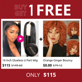 Hurela Long Straight Hair U Part Wig Glueless Human Hair Wigs 1x4 Opening Size 150% Density Natural Color Brand Bogo