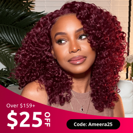 Hurela 4x0.75 Lace Burgundy Colored Jerry Curly 13X4 Lace Frontal Human Hair Wig For Women Pre-Plucked Wig Get Queenleoraisback Same Hair Style