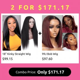 Hurela 18 Inch Kinky Straight Lace part Human Hair Wigs Straight Wigs Natural Color