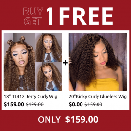 Hurela 13x4 Jerry Curly Lace Front Wigs Virgin Hair Wigs With Baby Hair #TL412 Bogo