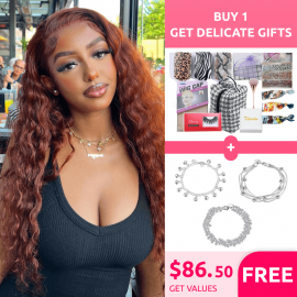 Hurela Dark Auburn Water Wave 13x4 Lace Front Human Hair Wigs Pre Plucked With Baby Hair 150% Density Delizzle's same hair
