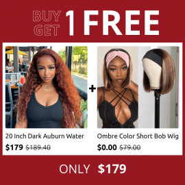 Hurela Dark Auburn Water Wave 13x4 Lace Front Human Hair Wigs Pre Plucked With Baby Hair 150% Density Delizzle's same hair Brand Bogo
