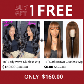 Hurela Body Wave Glueless Human Hair Wigs 4x4 Lace Closure Natural Black Color Virgin Hair Wig Bogo