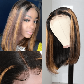 Hurela T Part Wig Short Straight Human Hair Bob Wigs #TP1B30 Color