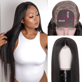 Hurela Best Pre Plucked Straight Human Hair Wigs 4x4 Lace Front Wig 150% Density Natural Color