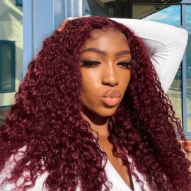Hurela Burgundy Colored Jerry Curly 4X0.75 Lace Part Human Hair Wig For Women Pre-Plucked Wig Crazy Flash Sale