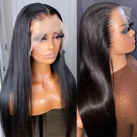 Hurela Natural Color High-Quality Long Straight 13x4 Lace Frontal 4x0.75 Lace Part Wigs Virgin Human Hair Wigs