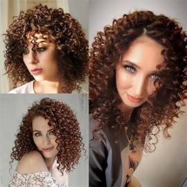 Hurela Reddish Brunette 4x0.75 Middle Part Lace Bob Wig With Ringlets Color #33B
