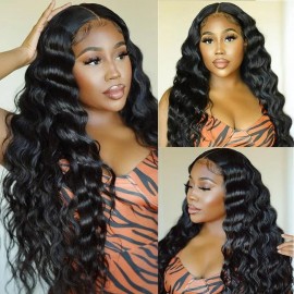 Hurela Cheap Deep Wave Wig T Part Wig Natural Virgin Human Hair Black Wigs 150% Density