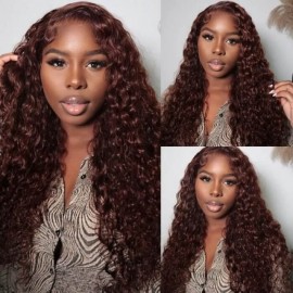 Hurela Cheap Brownish Red Color Jerry Curly Hair 13x4 Colored Lace Front Wigs With Baby Hair Get AMEERA Same Hair Style IG Special Sale