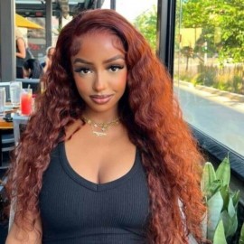 Hurela Reddish Brown Wet And Wavy 13x5 Lace Part Wigs Water Wave Pre-Plucked Human Hair Wigs IG Special Sale