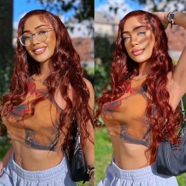 Hurela Reddish Brown Body Wave 13X5 Lace Front Wigs Pre-Plucked With Baby hair Friday Sale