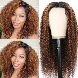 Hurela Honey Blonde Highlight Wig Human Hair 4x4 Curly Lace Closure Wig Pre Plucked Affordable Human Hair Wigs 150% Density