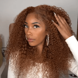 Hurela Ginger Brown Curly Lace Part Wig Human Hair Wigs With Pre Plucked Natural Hairline Brand Sale