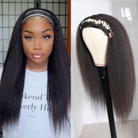 Hurela Kinky Straight Wigs Wigsandwanderlust Recommend 3/4 Half Wig 150% Density Headband Half Wigs Human Hair Wigs Glueless Wig Headband Wigs