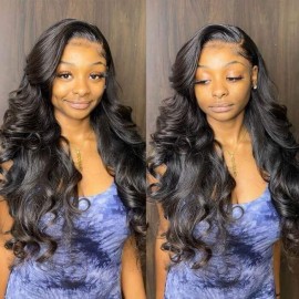 Hurela Cheap Natural Hairline 13x4 Swiss HD Lace Wigs Body Wave Hair 180% Density