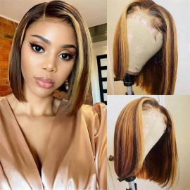 Hurela T Part Wig Short Straight Human Hair Bob Wigs #TP1B30 Color