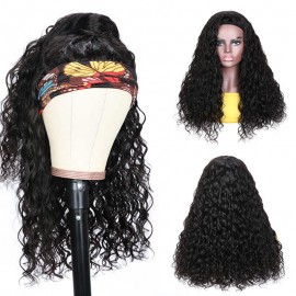 Hurela 150% Density Brazilian 7A Hair Water Wave Headband Wigs Natural Black Color Glueless Human Hair Wigs