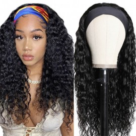 Hurela 150% Density Brazilian 7A Hair Water Wave Headband Wigs Natural Black Color Glueless Human Hair Wigs