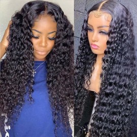 Hurela Water Wave 13x4 Lace Frontal Wig 100% Human Hair 150% Density Natural Color
