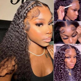 Hurela Water Wave 13x4 Lace Frontal Wig 100% Human Hair 150% Density Natural Color