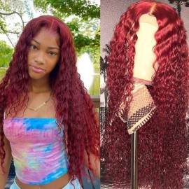 Hurela 99J Never Out Of Fashion Burgundy Colored Jerry Curly 4X0.75 Lace Part Human Hair Wig For Women Pre-Plucked Wig Facebook ad Special Sale