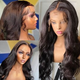 Hurela 100% Human Virgin Hair Lace Part Wig With Curly Baby Hair Loose Body Wave Wig