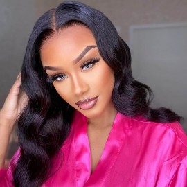Hurela 100% Human Virgin Hair Lace Part Wig With Baby Hair Body Wave Natural Color 150% Density