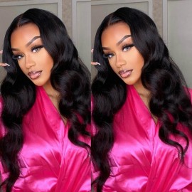 Hurela 100% Human Virgin Hair Lace Part Wig With Baby Hair Body Wave Natural Color 150% Density