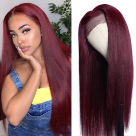 Hurela 13x4 Lace Front Wigs With Baby Hair 99J Color Straight Human Hair Colored Wigs 150% Density Clearance Item