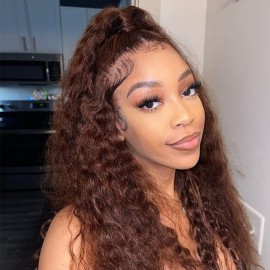Hurela Dark Auburn Water Wave 13x4 Lace Front Human Hair Wigs Pre Plucked With Baby Hair 150% Density 2nd Anniversary Sale