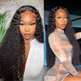 Hurela Pre-plucked Natural Hairline Jerry Curly 13x6 Middle Brown Lace Front Human Hair Wigs 180% Density Member