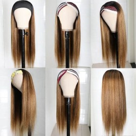 Hurela Best 150% Density Long Straight Hairstyles Headband Wigs Highlight Blonde Color with Black Hair