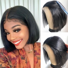 Hurela High Quality 4x4 Lace Closure 13x4 Lace Front Bob Wigs With Baby Hair Short Straight Human Hair 150% Density IAMSHERIKAB Same Hair Member Sale