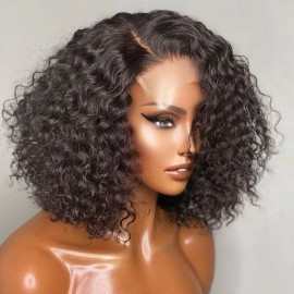 Hurela Natural Hairline 4x4 Lace Closure Wig Short Bob Water Wave Hair Black Wigs 150% Density Brand free