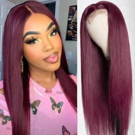 Hurela Lace Part Wig Human Wig Straight Hair 150% Density 99J Color