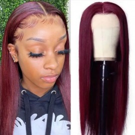 Hurela Lace Part Wig Human Wig Straight Hair 150% Density 99J Color